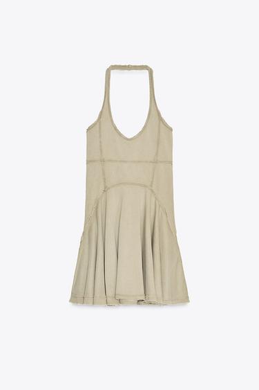 ROBE COURTE GODETS - Kaki clair de Zara - Image 5