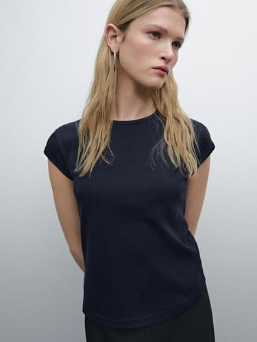 Zara 100% cotton T-shirt with rounded hem - Blue