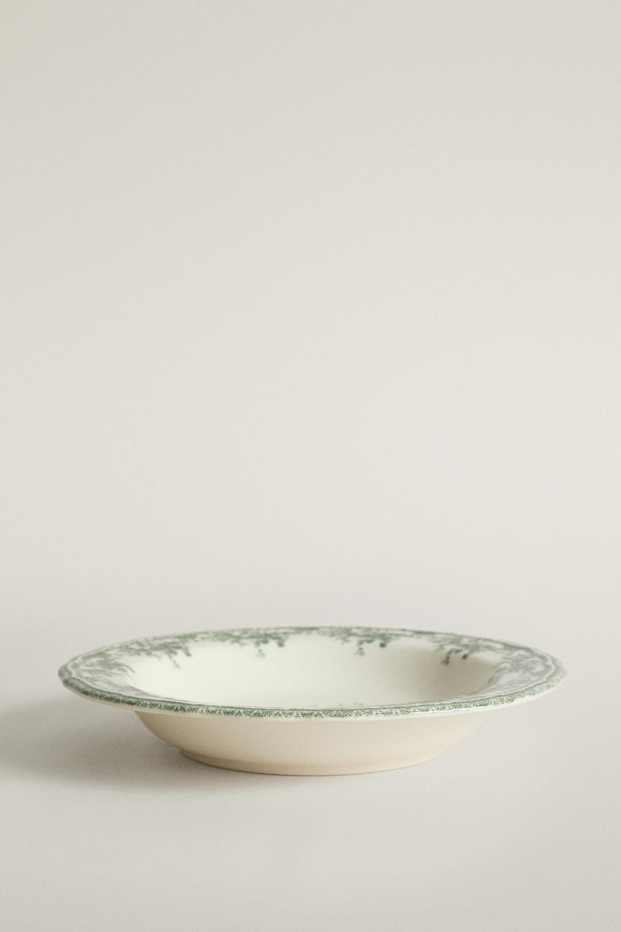 FLORAL EARTHENWARE SOUP PLATE — Dark olive