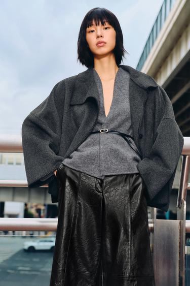 Zara ZARA WOMAN COLLECTION 羊毛短版大衣 - 深灰色