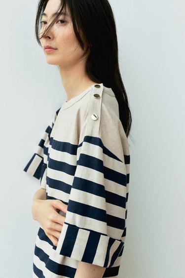 STRIPED LINEN BLEND BLOUSE - Navys / Ecrus by Zara