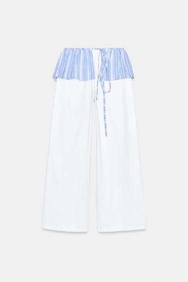 PANTALON DROIT À VOLANT EN MATIÈRES VARIÉES - Blanc de Zara - Image 5