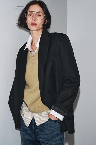 LIMITED EDITION ZW COLLECTION STRIPED WOOL BLEND BLAZER - Black by Zara - Image 1
