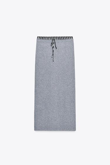 Zara 撞色腰身中長裙 - 灰色
