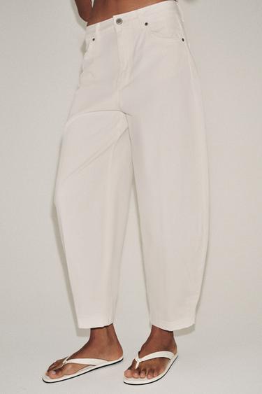 Zara ZW COLLECTION BARREL HIGH WAIST JEANS - White