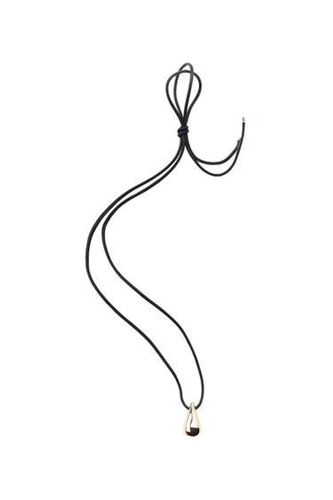 LEATHER CORD TEARDROP NECKLACE - Black by Zara - Image 0