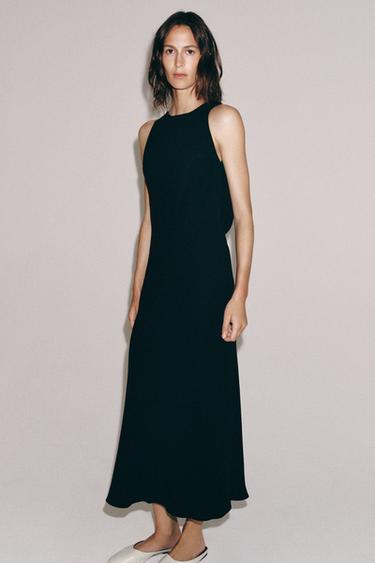 Zara ZW COLLECTION DRAPED MIDI DRESS - Black