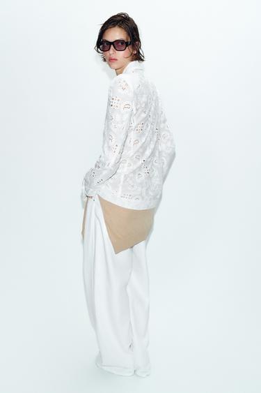 FITTED BLAZER WITH EMBROIDERED SHOULDER PADS - White by Zara - Image 4