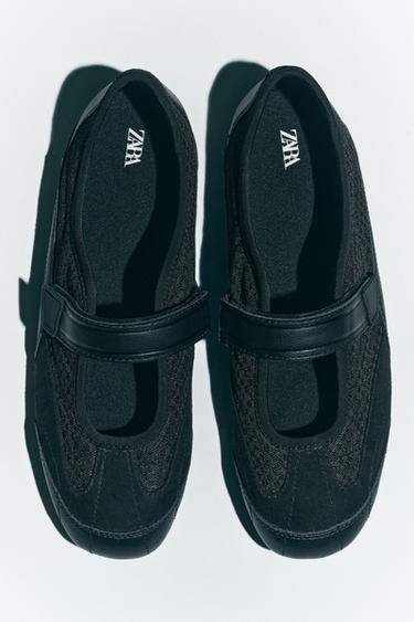 Zara MESH MARY JANE SNEAKERS - Black