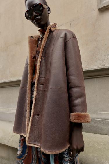 100% REVERSIBLE LEATHER COAT - Brown by Zara