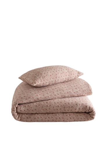BRANCH PRINT COTTON AND LINEN BEDSPREAD - Beige by Zara