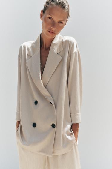 WRINKLED EFFECT DOUBLE-BREASTED BLAZER - Cava by Zara
