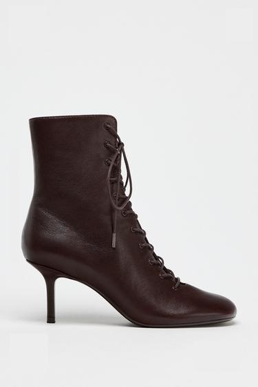 Zara LACED HEELED ANKLE BOOTS - Brown