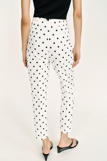 PANTALON TAILLE HAUTE À POIS - Blanc / Noir de Zara - Image 4