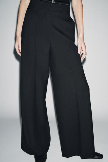 ZW COLLECTION LIMITED EDITION WIDE-LEG TROUSERS WITH WOOL AND SEAM DETAIL - Black by Zara