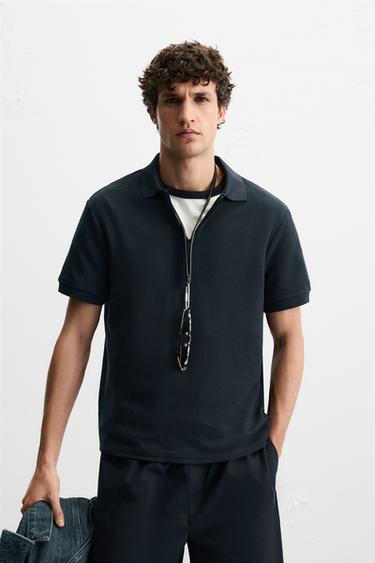 QUARTER-ZIP POLO SHIRT - Navy blue by Zara