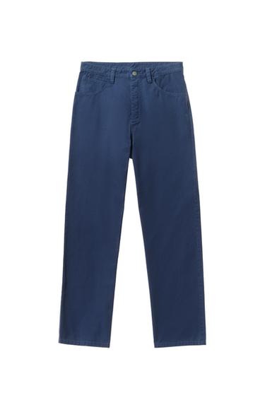 Zara WASHED STRAIGHT FIT PANTS - Bluish