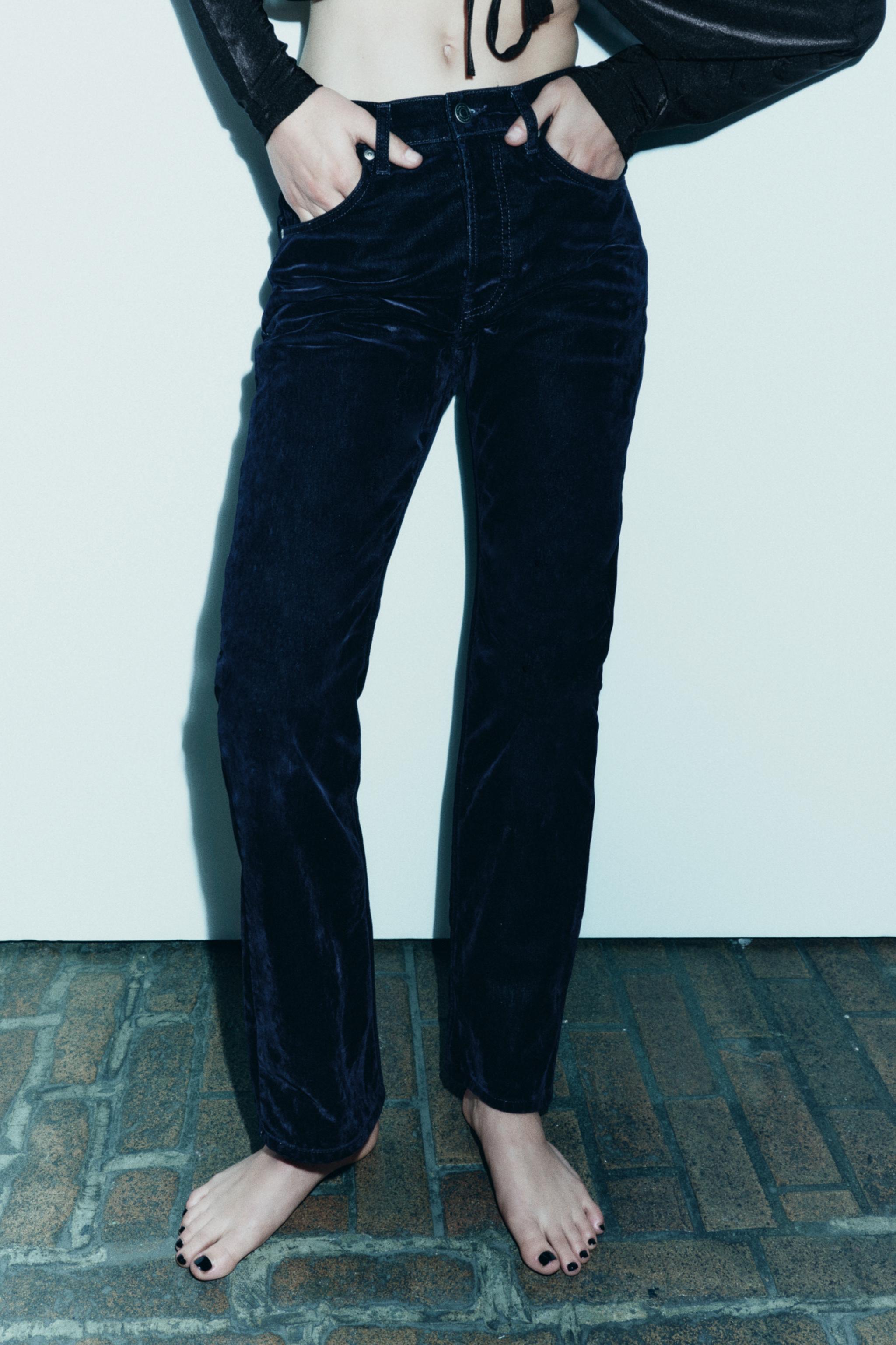 ZW COLLECTION RELAXED VELVET MID-RISE JEANS - Blue | ZARA New Zealand