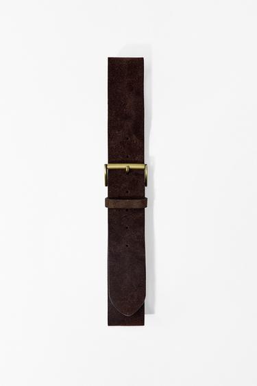 CEINTURE EN CUIR DAIM 100% BOUCLE RECTANGULAIRE - Marron de Zara