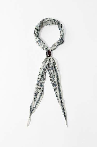 Zara STONE COTTON PRINTED BANDANA - Ecru