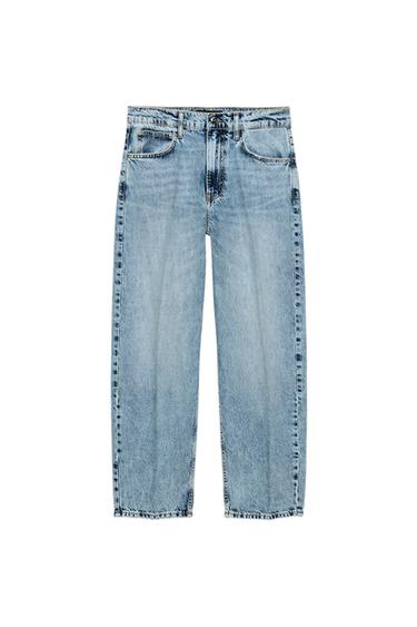 JEANS Z1975 BARREL بخصر متوسط وخط مكوي - أزرق وسط الخاص بـ Zara