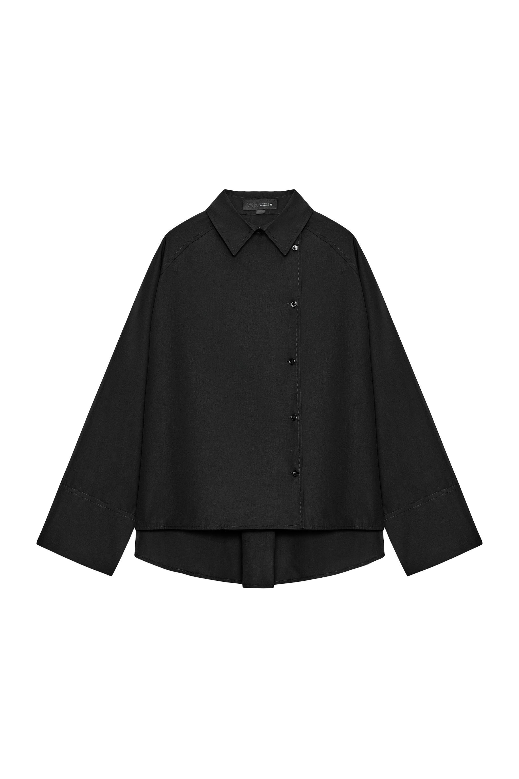CAMISA OVERSIZE CRUZADA ZW COLLECTION - Preto | ZARA Brasil