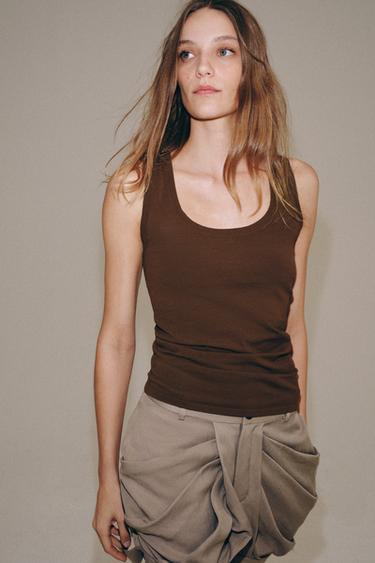 ТОП ИЗ ТОНКОГО ТРИКОТАЖА — СВЕТЛО-КОРИЧНЕВЫЙ от Zara