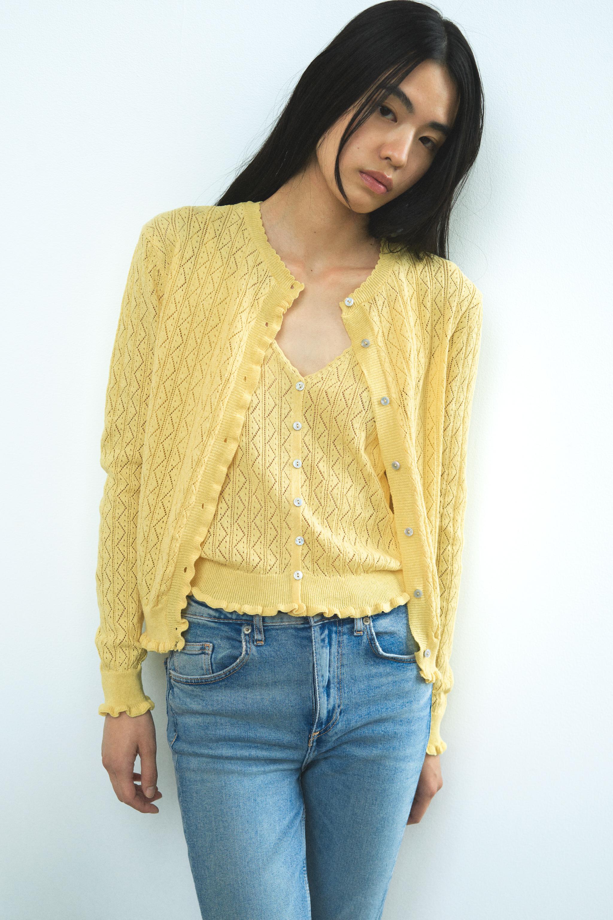 注目ブランドのギフト - ポワンテルニットフリルジャケット ライトイエロー ZARA | ジャケット・アウター