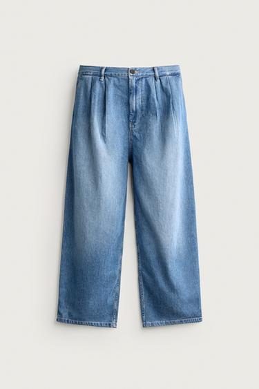 Zara 打褶丹寧休閒長褲 - 中藍色 - 圖片 0