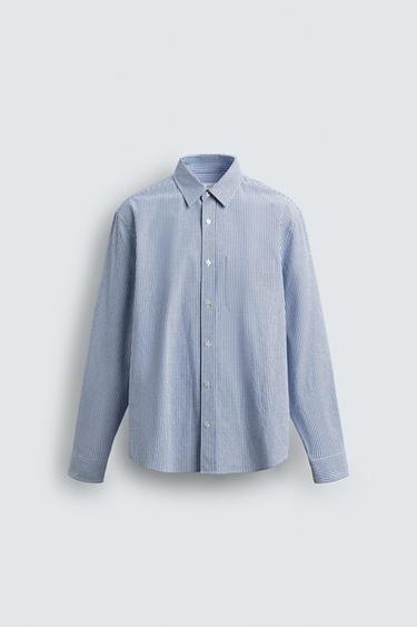 STRIPED CREASED-EFFECT SHIRT - Blue/White by Zara