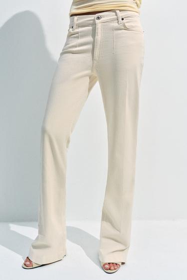 ZW COLLECTION MID-WAIST BOOTCUT JEANS - Ecru by Zara