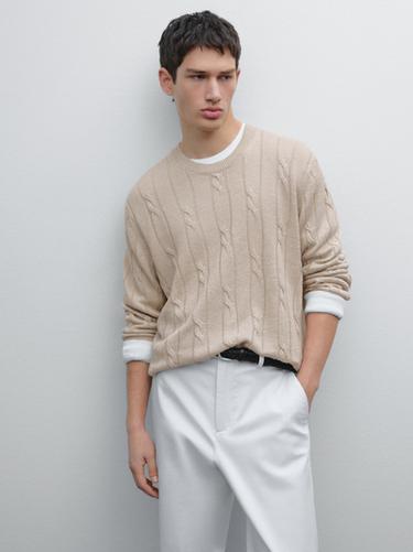 Zara 100% linen cable-knit sweater - Stone