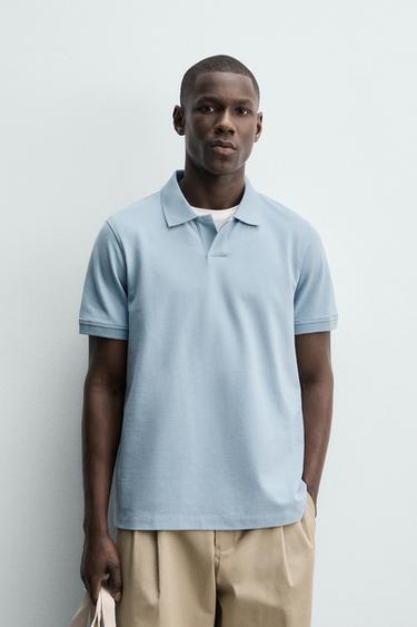 TEXTURED PIQUÉ POLO SHIRT - Light blue by Zara