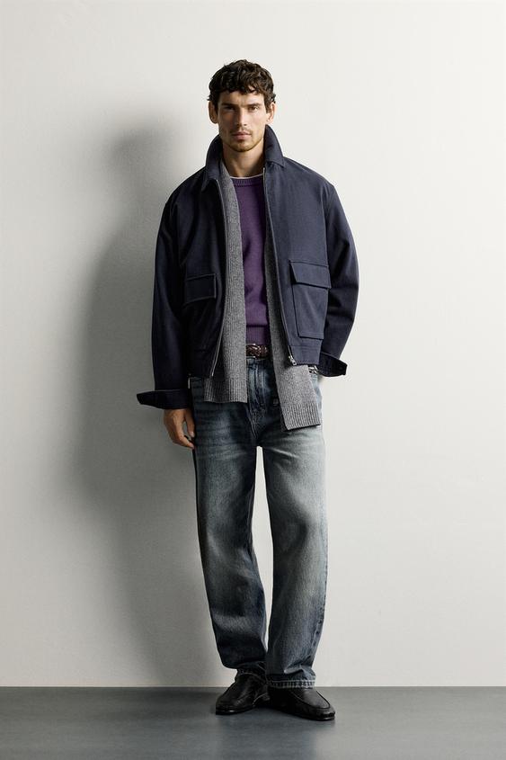 PADDED LYOCELL AND COTTON JACKET - Navy blue by Zara - Image 0