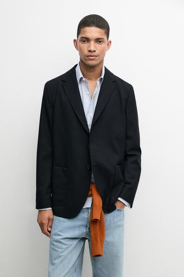 Veste costume texturée laine froide - Bleu profond de Zara
