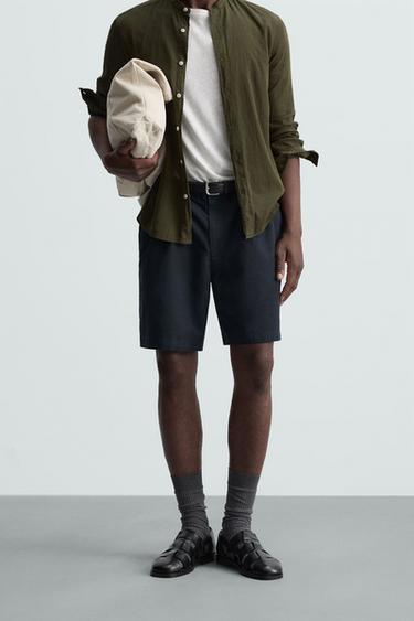 PLEATED REGULAR FIT BERMUDA SHORTS - Navy blue by Zara