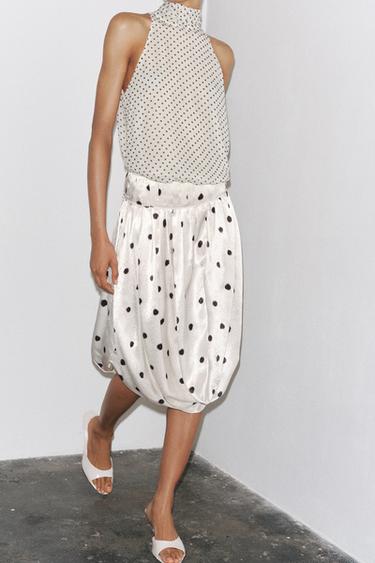 JUPE MIDI À POIS ZW COLLECTION - Blanc / Noir de Zara - Image 1