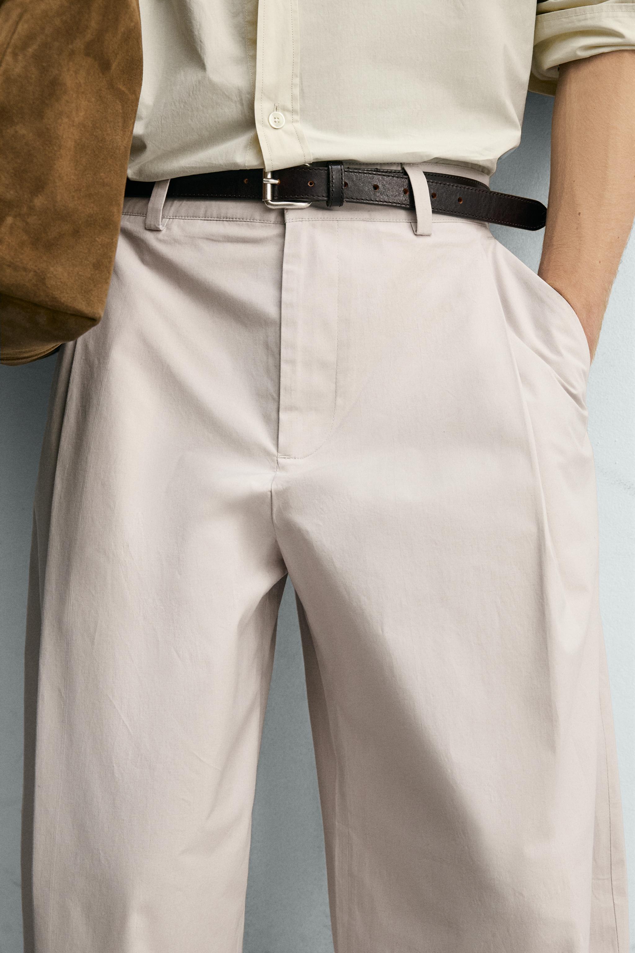 PANTALON STRAIGHT FIT EN POPELINE À PLIS