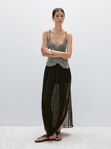 Zara Mouliné crochet knit top - Black