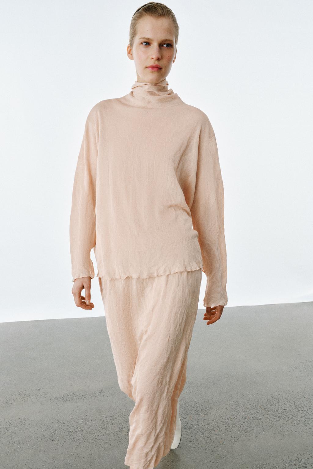 WRINKLED EFFECT KNIT MIDI SKIRT