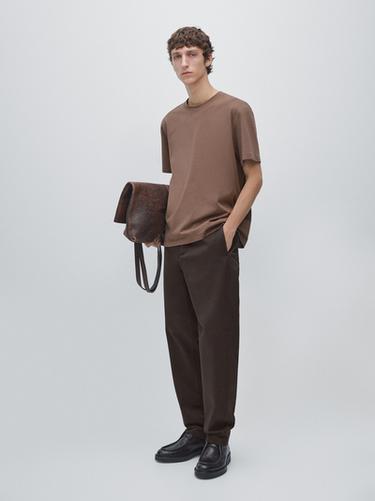 Zara Short sleeve cotton blend T-shirt - Brown / White