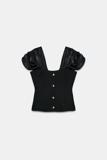 TOP COMBINADO BOUCLE - Negro de Zara