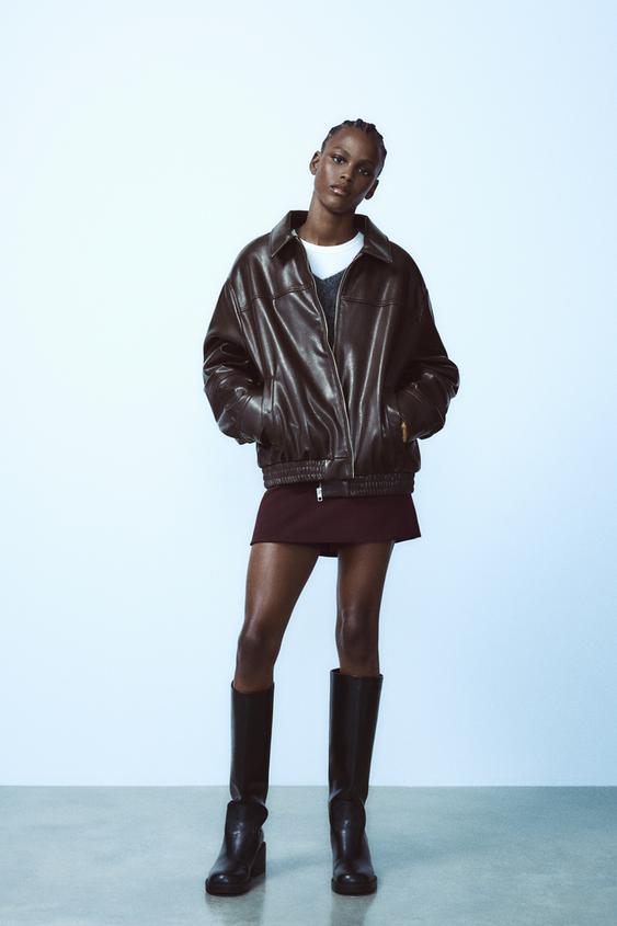 FAUX LEATHER BOMBER JACKET - Chocolate | ZARA United States