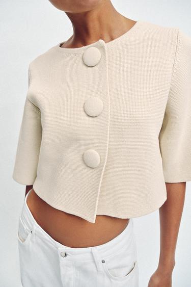 GILET COURT EN MAILLE - Écru de Zara - Image 2