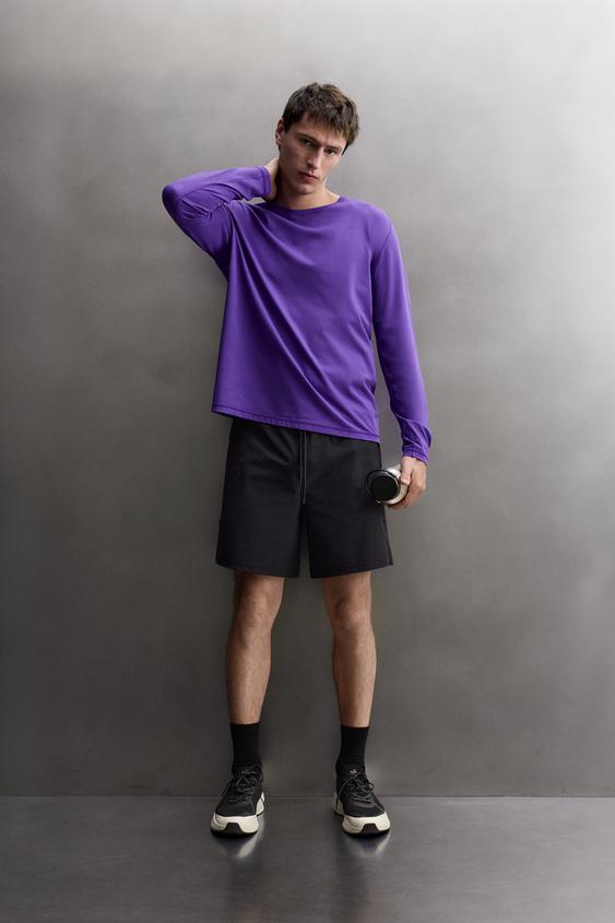 Zara LONG SLEEVE TECHNICAL T-SHIRT - Purple - Image 0