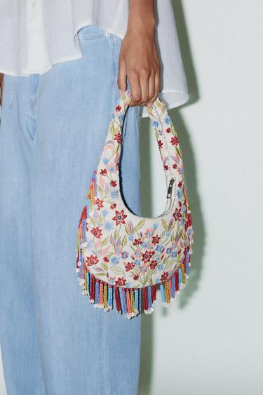 Zara OVAL BAG WITH FLORAL EMBROIDERY - Multi-color