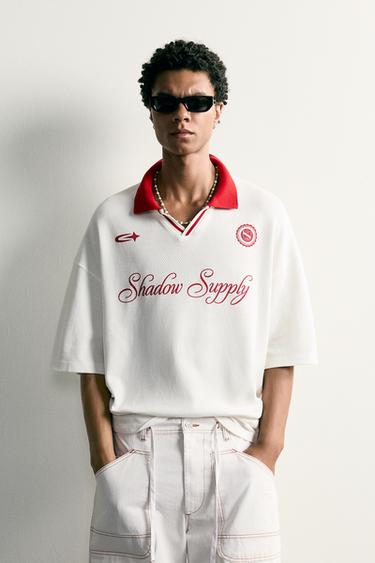 RETRO FOOTBALL RELAXED FIT POLO SHIRT - Red / White by Zara