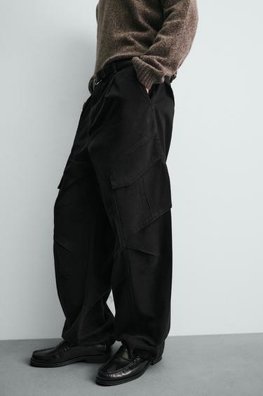 შარვალი კარგო თავისუფალი სტილი - Zara-ს Black