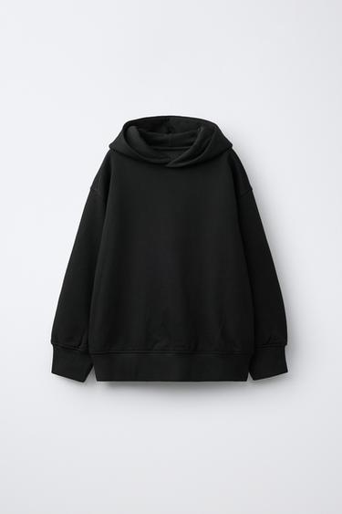 Zara BASIC HOODIE SWEATSHIRT - Black