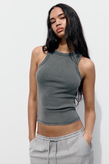 WASHED-EFFECT RIB T-SHIRT - Grey by Zara